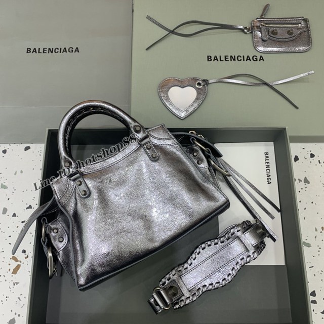 Balenciaga專櫃爆款油蠟銀色銀扣手提女包 638515 巴黎世家Neo cagole機車包 fyj2005